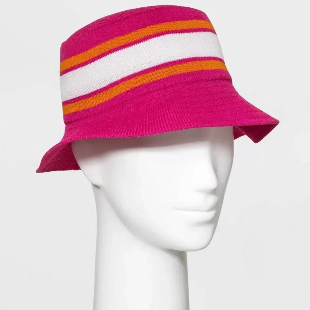 ✨ 3/$10 Women's Striped Knit Bucket Hat - Pink